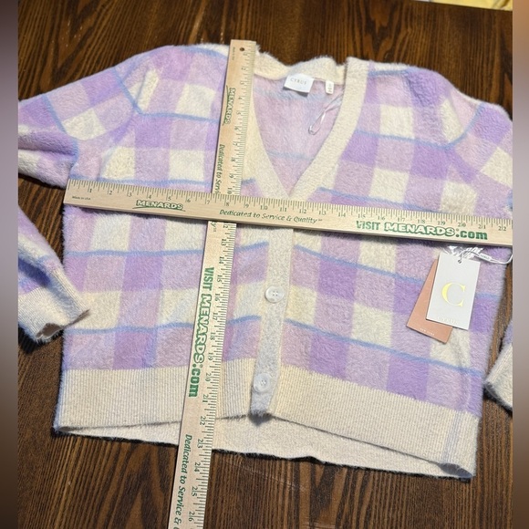 NWT Cyrus NYC Mink Button Down Cardigan plaid light academia preppy clueless L - Picture 8 of 16